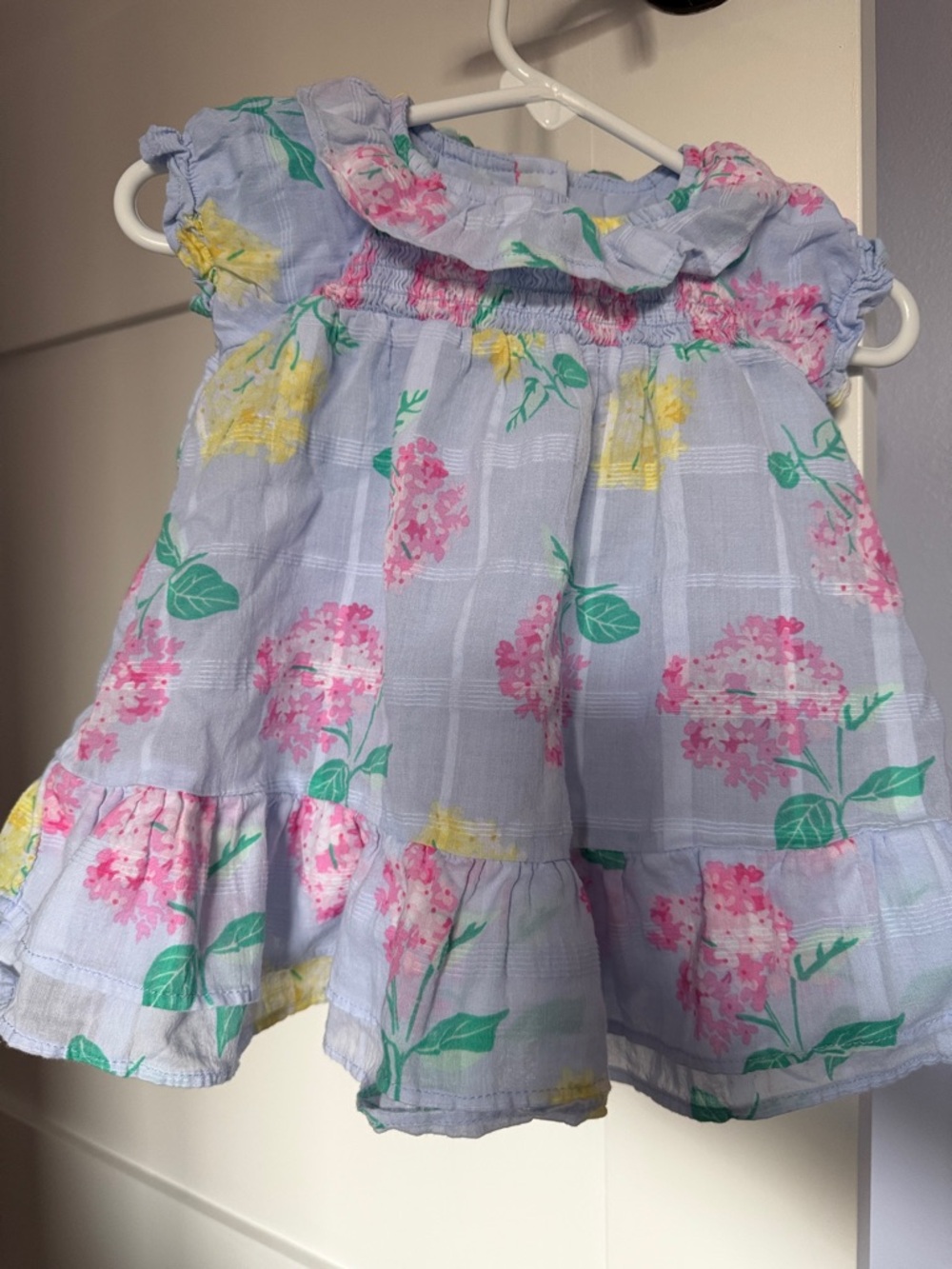 Janie and Jack Pastel Blue Floral Ruffle Sundress with Pink and Yellow Blooms